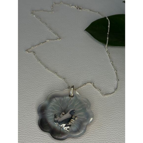 925 Sterling Silver Abalone Frog Necklace Length 19 inch - Picture 1 of 14